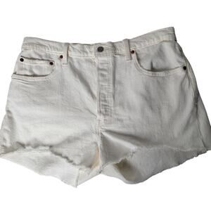 Levi’s 501 Cream Cutoff Denim Shorts Button Fly W34‎ Distressed Raw Hem Neutral